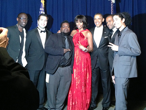 Black Violin posing with President Obama and the First Lady before the their performance at the Inaugural Ball. (2013)